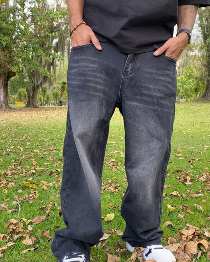 Pantalon Jean Baggy Negro Desgastado
