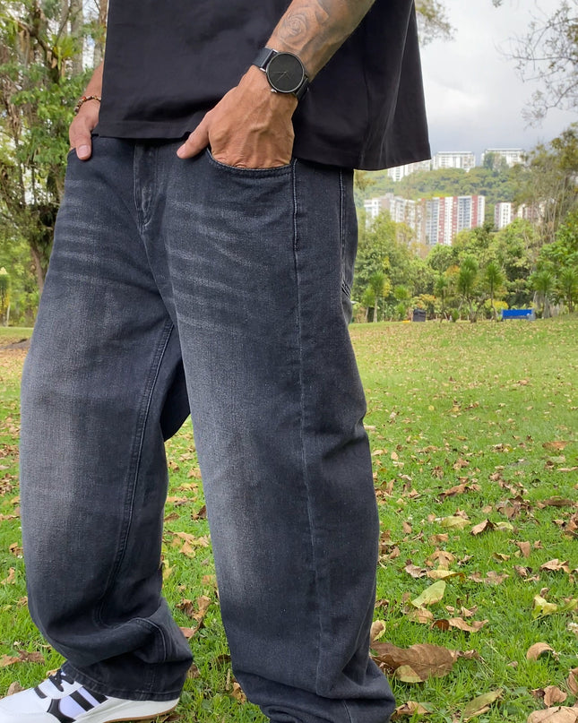 Pantalon Jean Baggy Negro Desgastado