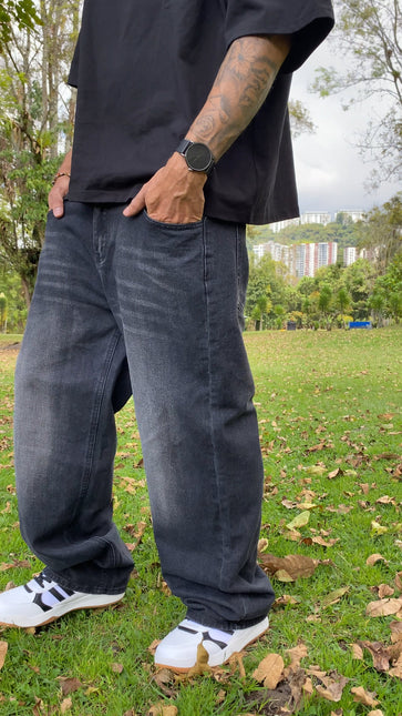 Pantalon Jean Baggy Negro Desgastado