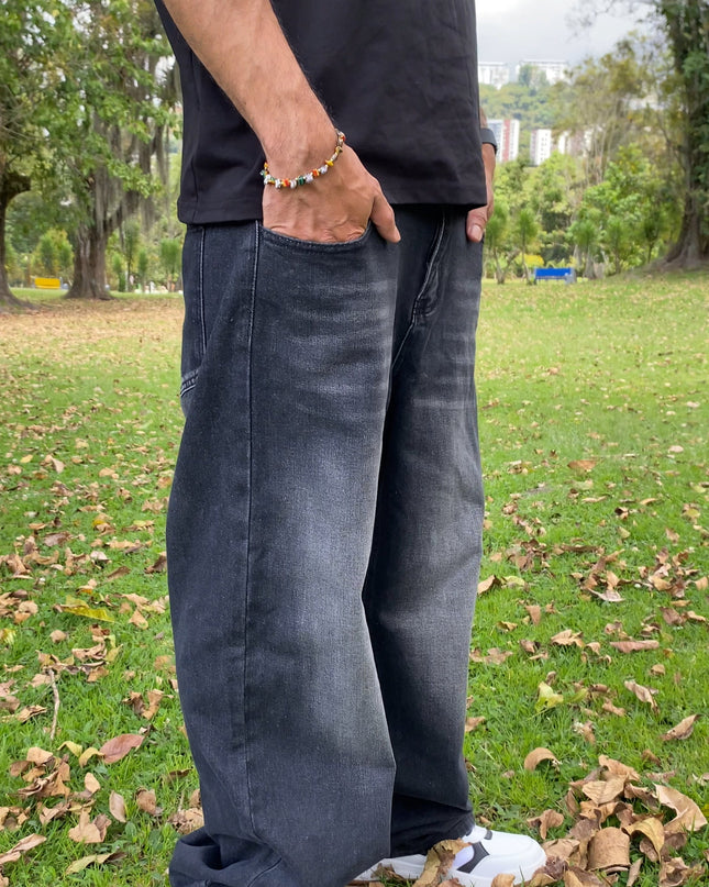 Pantalon Jean Baggy Negro Desgastado