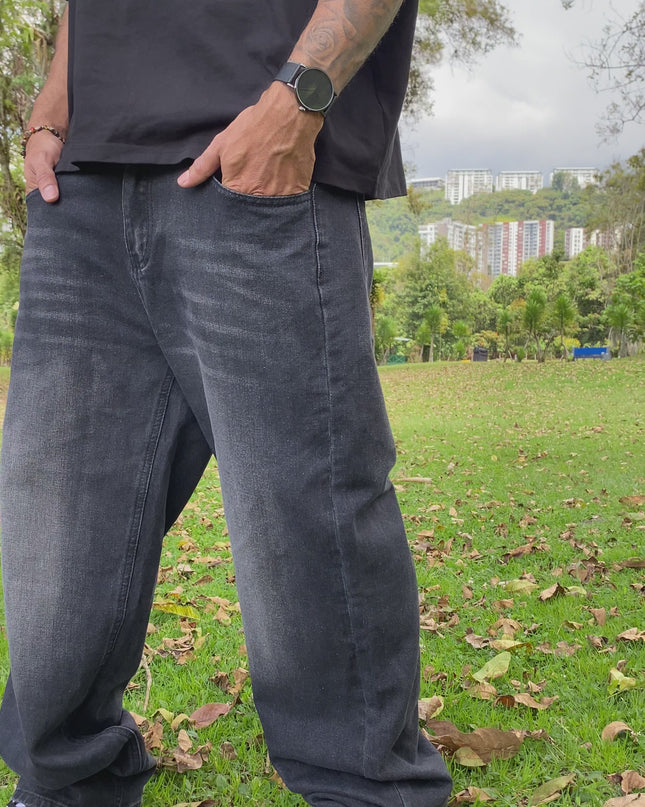 Pantalon Jean Baggy Negro Desgastado